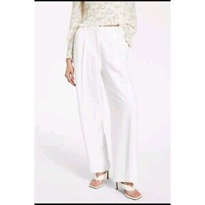 Lucy Paris Womens Sz M Hailey Pleated Wide-Leg Pants Off White Coastal